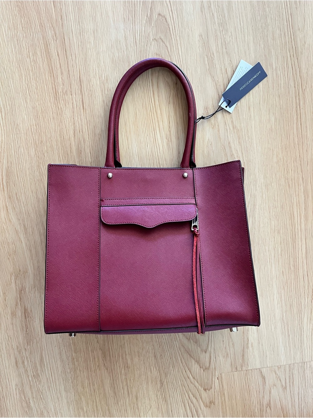 Rebecca Minkoff Burgundy Structured Tote with Front Flap Pocket